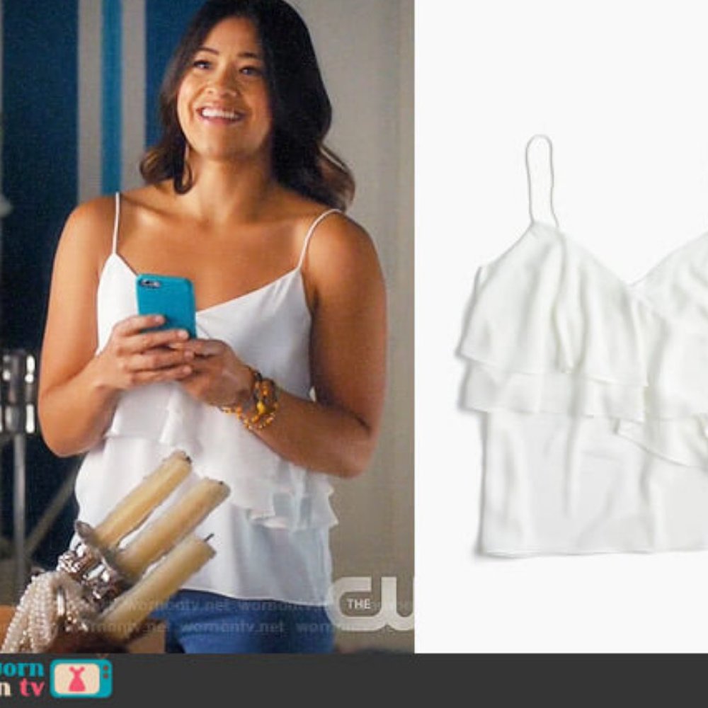 J. Crew White Drapey Ruffle Cami Blouse Size 8